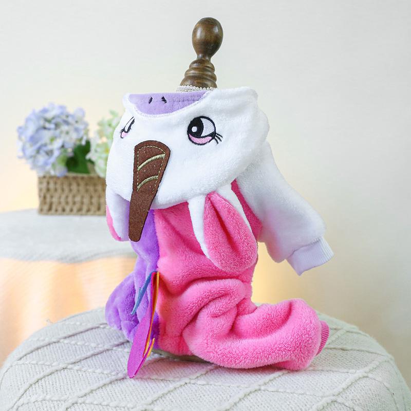 1PC Rainbow Unicorn Transformation Pet Clothes Dog Winter Thickened Warm Fleece Four-legged Hooded Open Button Clothes