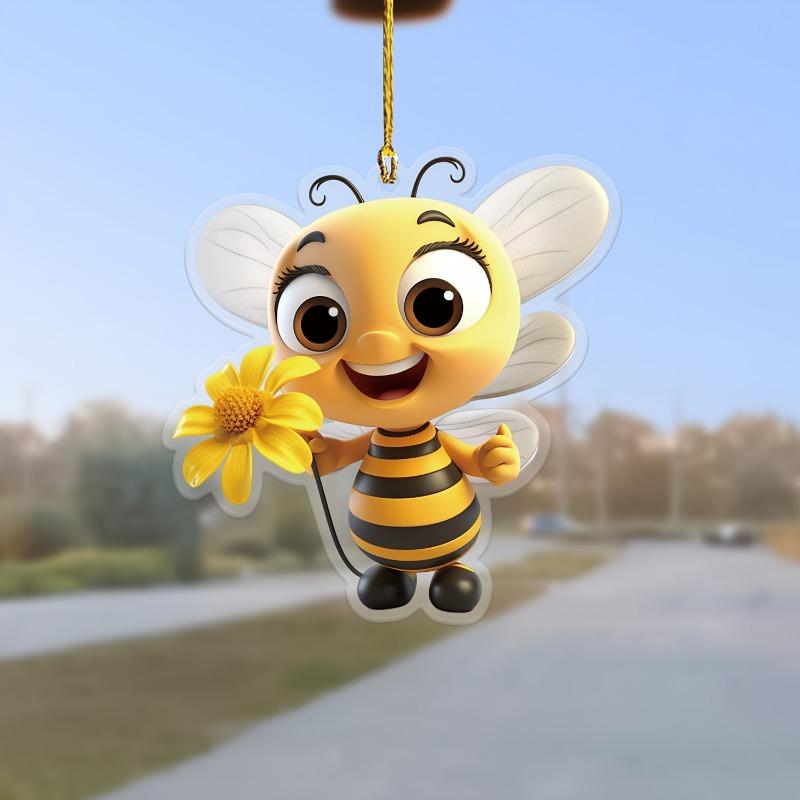 Комплект из 1 предмета: подвеска из плоского акрила Cute Bee 2D, декоративная подвеска на зеркало заднего вида автомобиля, аксессуары для сумки и брелока