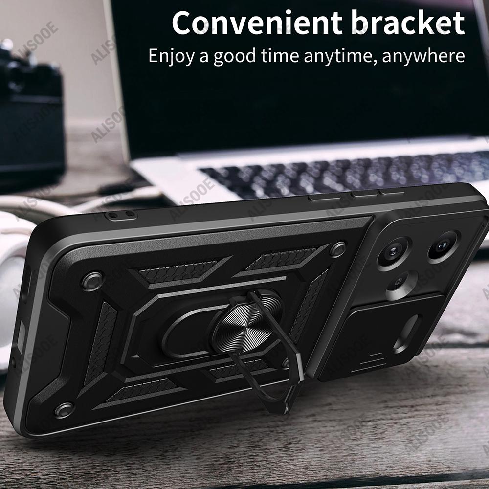 Slide Camera Funda для Redmi Note 13 Pro Plus Чехол для Xiaomi Redmi Note 13 Pro Capa Вращающееся кольцо-подставка Ударопрочный чехол