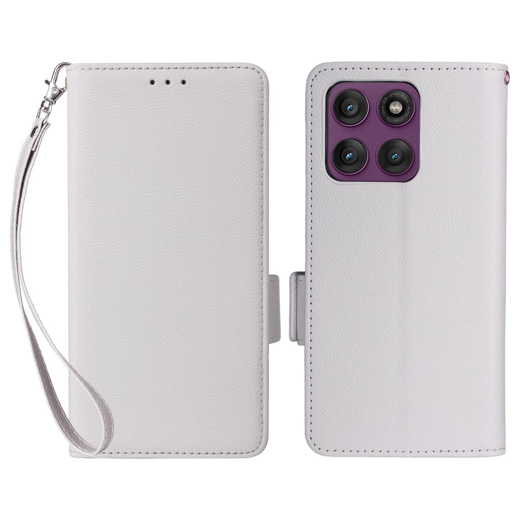 For Motorola Edge 60 Pro 5G Case with Wrist Strap Litchi Texture PU Leather Wallet Phone Cover