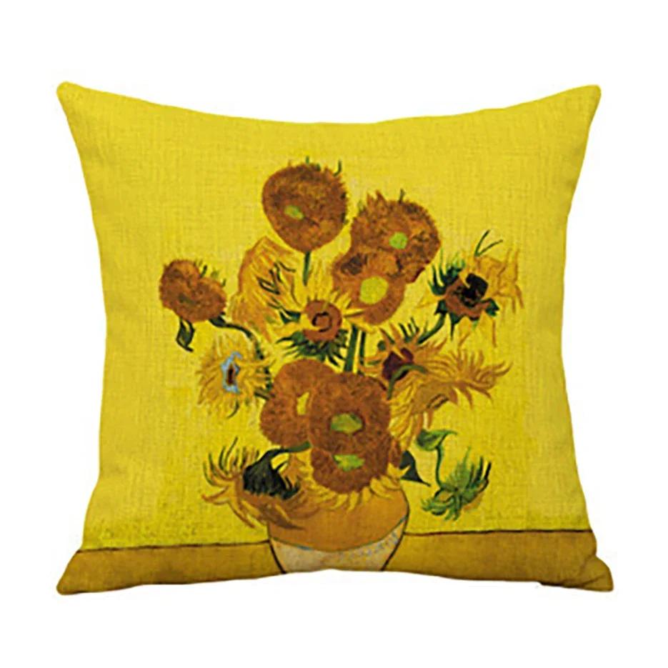 Van Gogh Painting Pillow Case Home Decor Linen Cushion Cover for Sofa Aesthetic Pillow Cover Star Night Sunflower Self-portrait