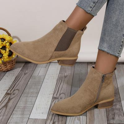 Женские туфли из натуральной замши с эластичной вставкой на низком каблуке, осенне-зимние ботильоны, квадратный носок, повседневные короткие ботинки, размеры 36-43