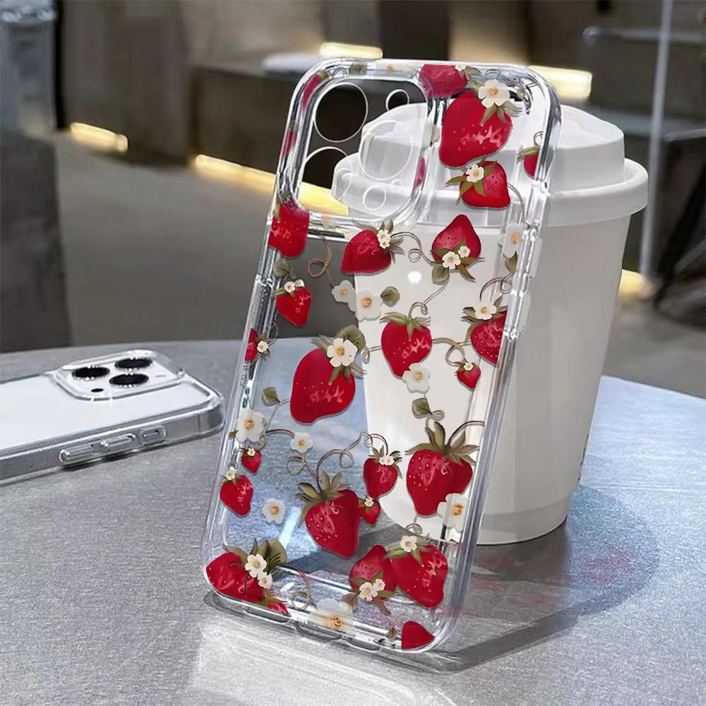 Прозрачный чехол для телефона iPhone 16 15 14 13 12 11 Pro Max 7 8 Plus XR XS Max в стиле Y2k с клубникой, противоударный, с прозрачной задней крышкой