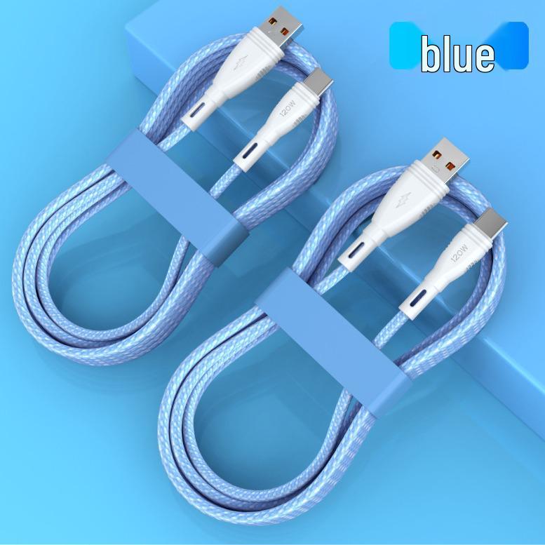 Сверхбыстрый зарядный кабель Type-C мощностью 120 Вт для Huawei и Honor - 6A Flash Charge, Цветная оплетка