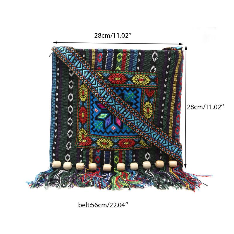Unique Vintage Ethnic Shoulder Bag Embroidery Boho Hippie Tassel Tote Messenger