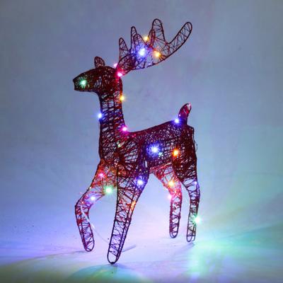 Yousheng Светящаяся фигурка оленя 3D Металлическая стоящая статуя оленя со светодиодной подсветкой для уличного рождественского декора газона и двора