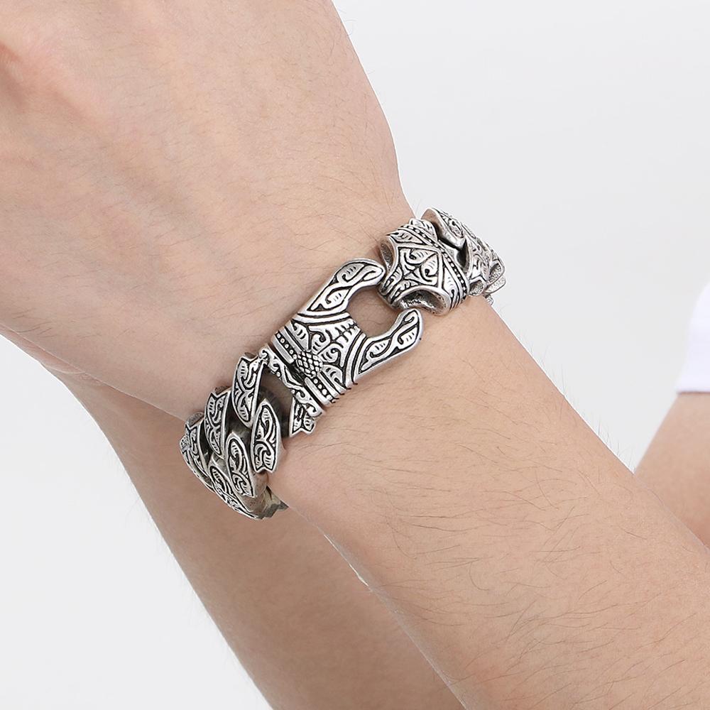 Крутой тяжелый браслет из цельной нержавеющей стали для мужчин, массивный, ширина 20 мм, тотемный стиль, цепочка, велосипедные браслеты, мужские, 4 цвета в наличии