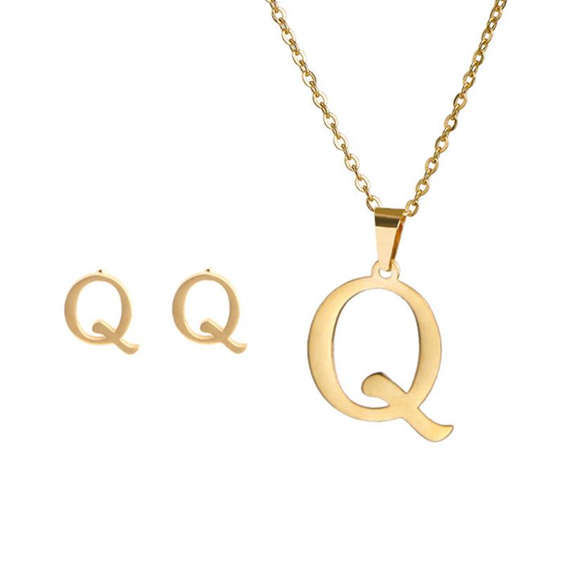 Мода Нержавеющая сталь A-Z Алфавит Инициал Ожерелье 26 Английских Букв Серьги Ожерелье Для Женщин Набор Персонализированные Ювелирные Изделия Подарок CLE