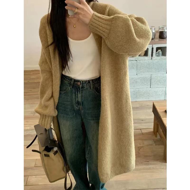 Корейский вязаный кардиган осень-зима мятный мамбо стиль мягкий, нежный, ленивый и свободный свитер средней длины выше колена куртка