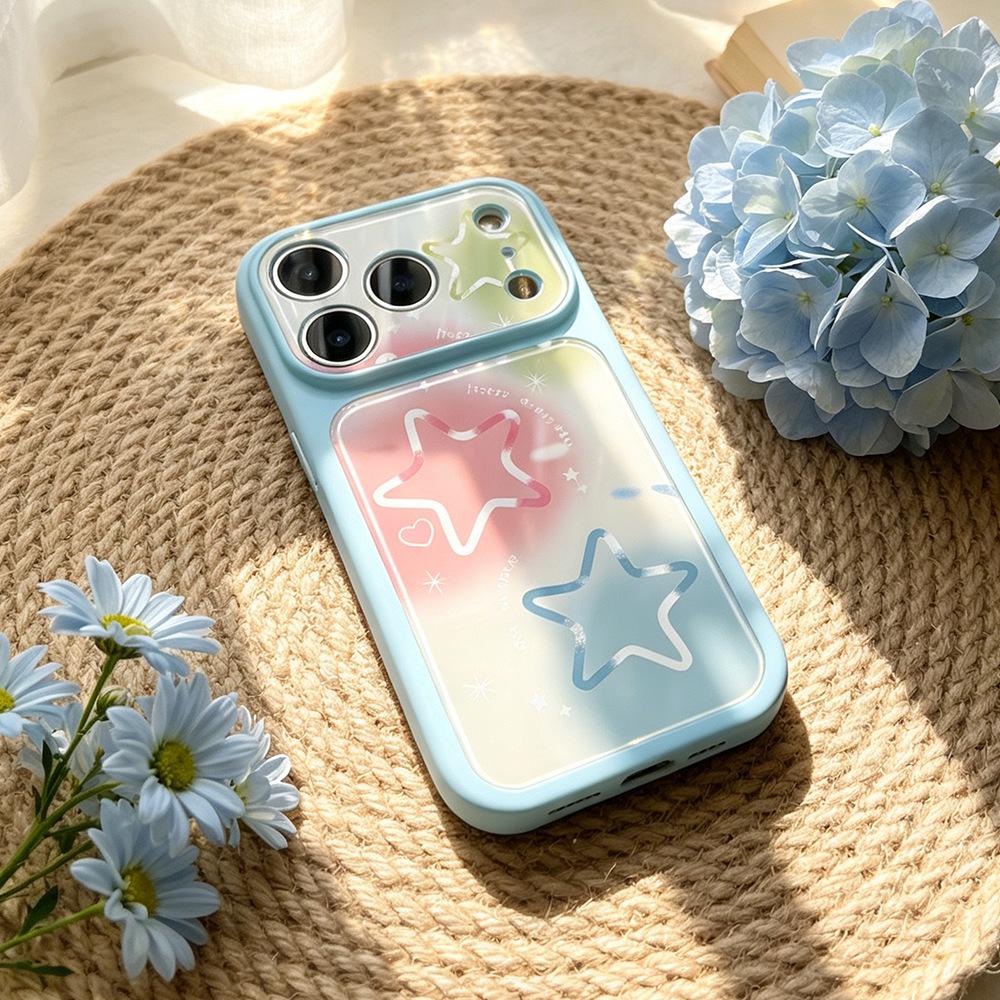 Ins цветные звезды apply к Apple 16Pro силиконовый имитация стекла iPhone17 защитный чехол 15 чехол для мобильного телефона 17pm
