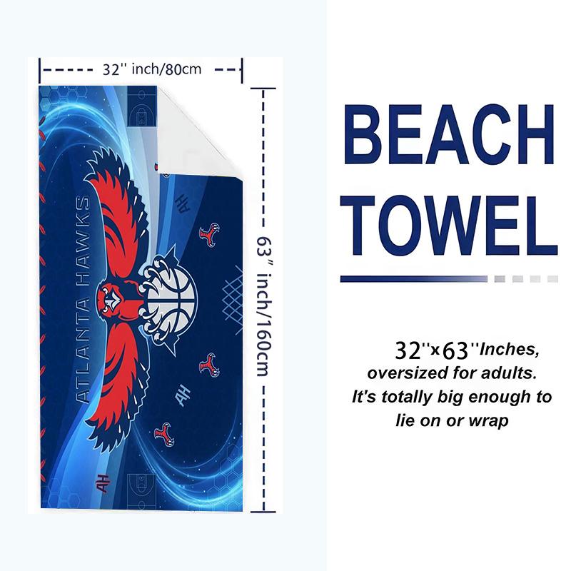 Atlanta Hawks Print Beach Towel, Large Soft Quick Dry Towel for Beach Camping Swimming