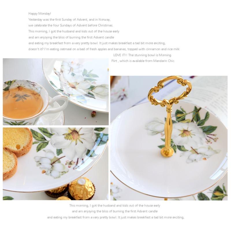 Элегантная 3-ярусная керамическая подставка для торта «Камелия» - Подставка для фруктов, десертов, кексов для чаепития, Сервировочное блюдо, Тарелка-поднос для закусок, конфет, хлеба, Высота 38,5 см