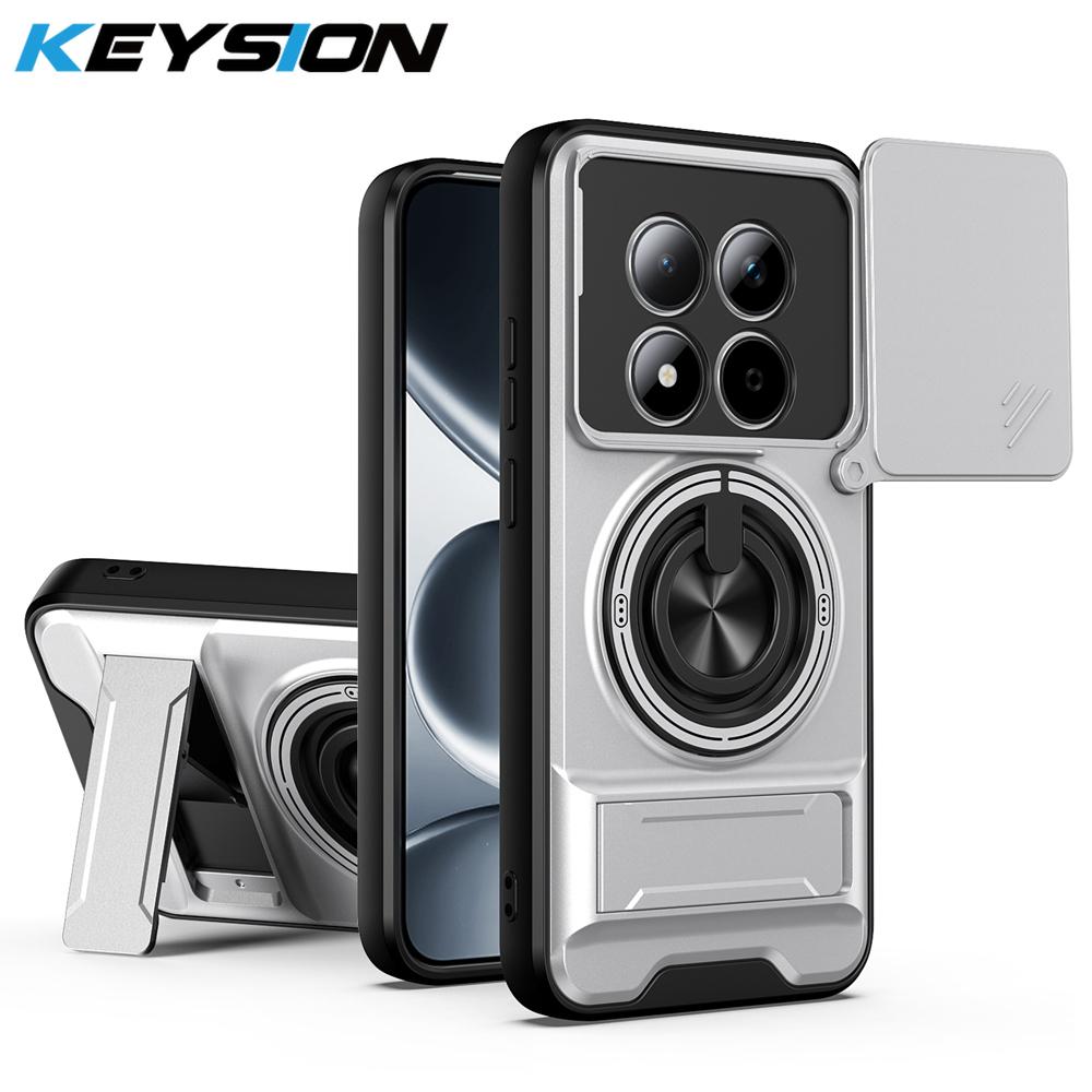 KEYSION Магнитный чехол для телефона Xiaomi POCO M8 5G M8 Pro 5G Защита камеры со сдвижной крышкой Вертикальная подставка Кольцо Ударопрочная задняя крышка