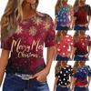 Women's Fashionable Casual Short Sleeve Christmas Print Round Neck Pullover Top