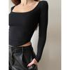 Fashion Style Elegant Square Collar Long Sleeve T-Shirt Women's Autumn and Winter Sexy Slim Fit Inner Wear Flattering Bottoming Shirt Tops