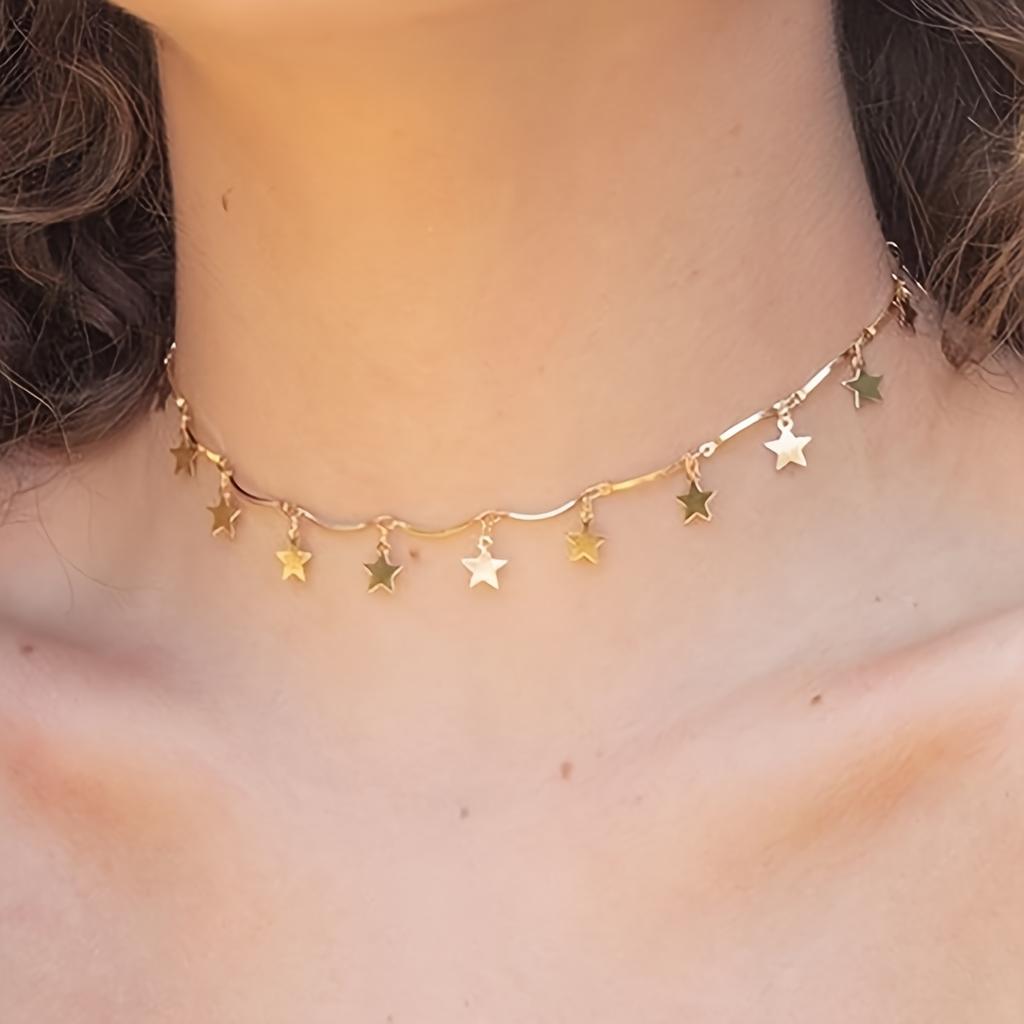 1Pcs Punk Star Pendant Necklace Retro Geometric Tassel Collarbone Chain Charming Elegant Women's Daily Dating Party Zircon