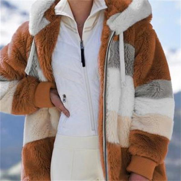 Женская плюшевая куртка, зимнее теплое пальто, модная свободная плюшевая многоцветная куртка с капюшоном