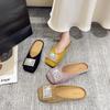 Fashion Bag Head Half Slippers Women's Versatile Non-slip Rhinestones 2025 New Spring and Autumn Square Head Outer Wear Flat Single Shoes