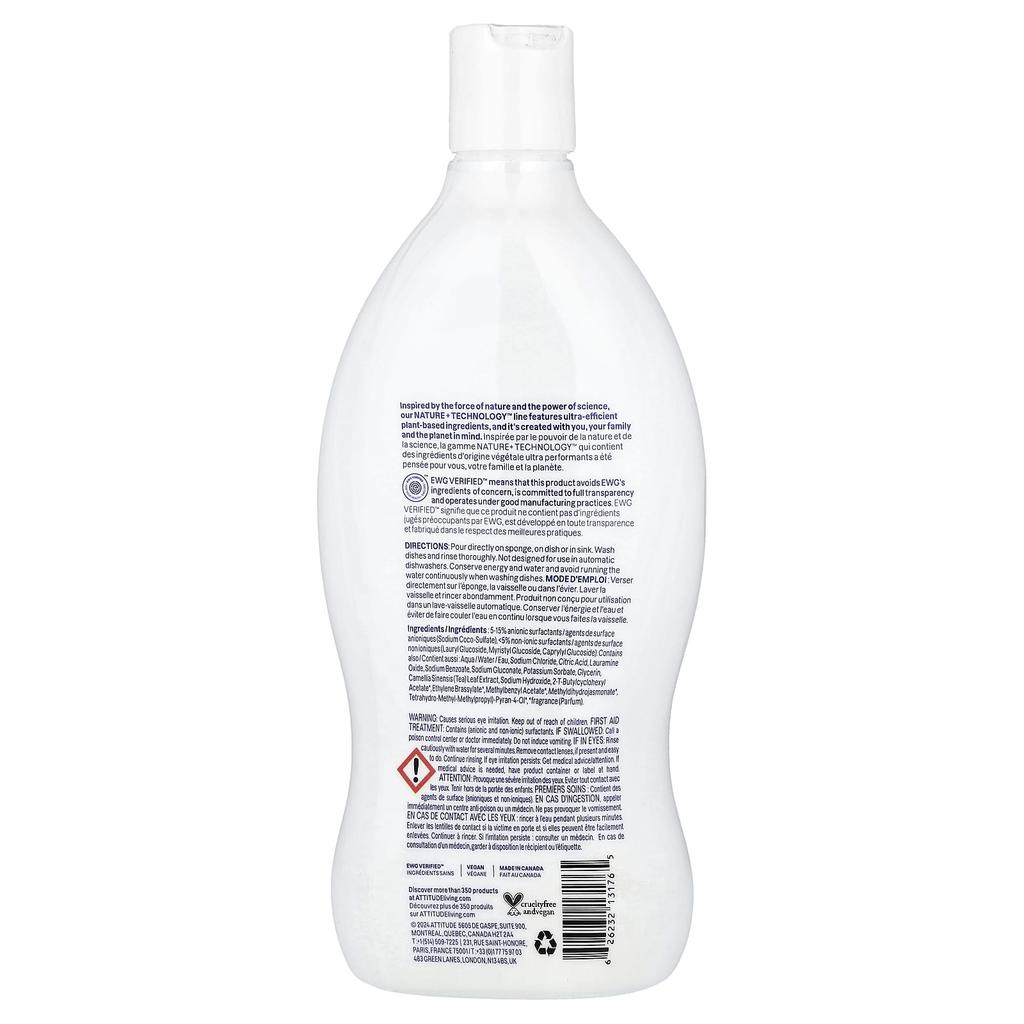 ATTITUDE Nature + Technology™, Liquid Dish Soap, Pink Grapefruit, 700 Ml (23.7 Fl Oz)