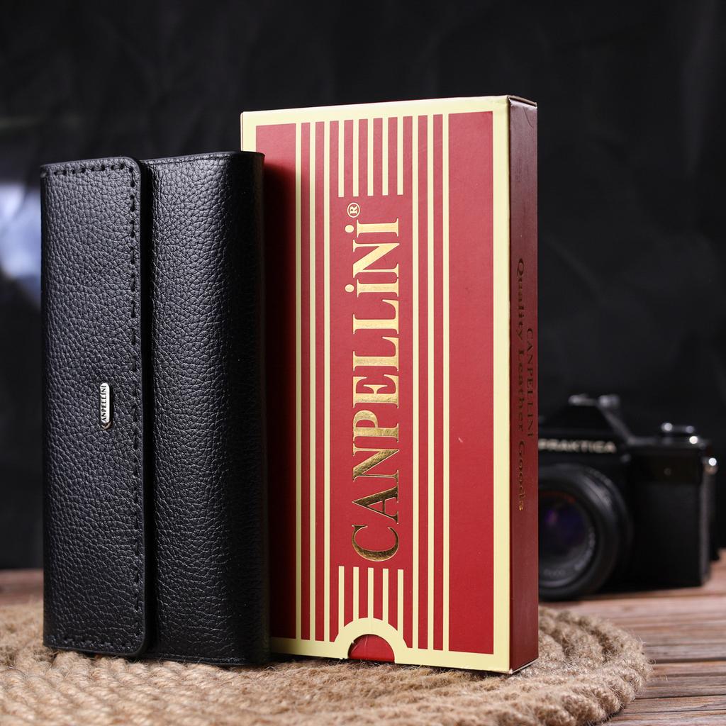 Функциональный Женский кошелек из натуральной кожи CANPELLINI Wallet 21662 Черный