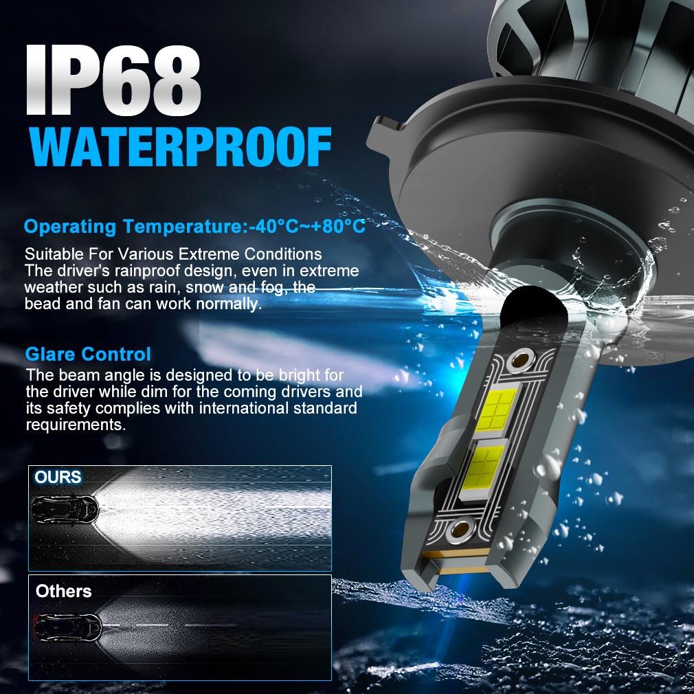 2Pcs Super Bright Mini H4 H7 LED Car Headlight Bulbs 70W 20000Lm CSP Chip Auto H1 H11 LED Light H8 HB3 HB4 9005 9006 9012 Hir2 6000K Auto Lamp 12V
