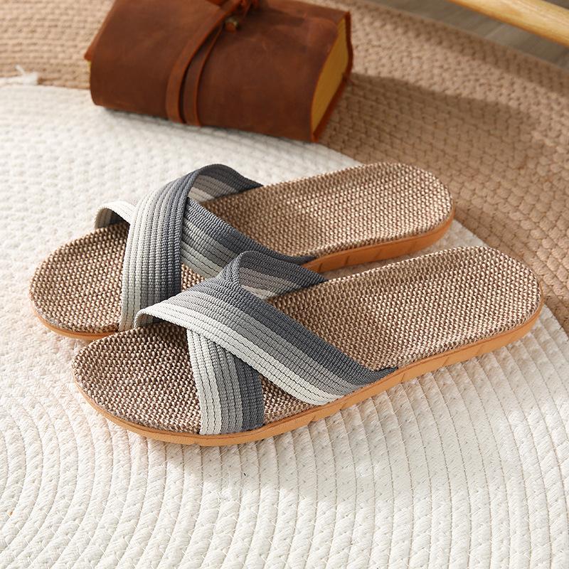 Four Seasons Linen Slippers, Home Couple Indoor Soft Bottom Slippers, Couple Wooden Floor Cotton and Linen Home Sandals