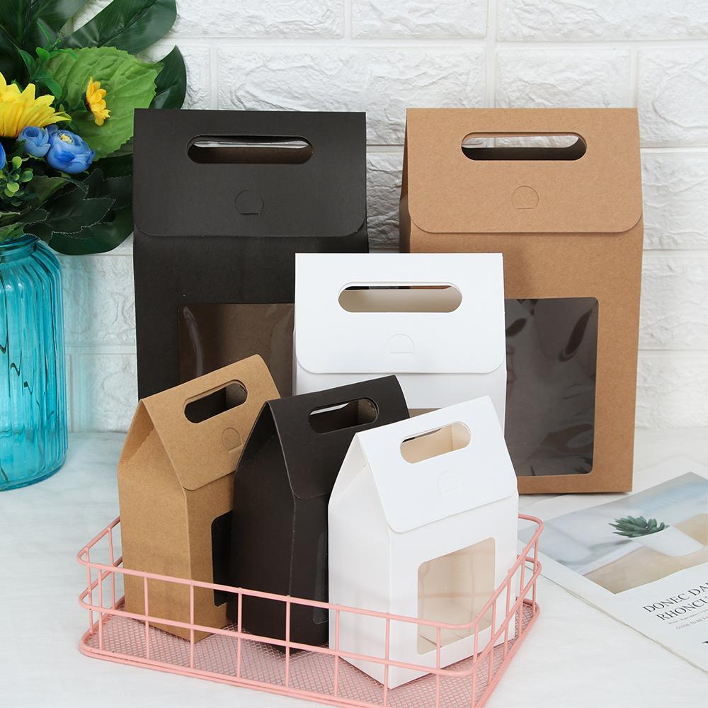 6Pcs Hot Kraft Paper Kids Gift Paper Gift Package Clear PVC Window Candy Wrapping Bag Present Case