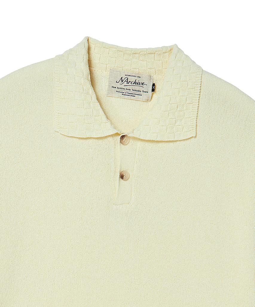 BEYOND CLOSET [Collection Line] Weaving Collar Detail Cotton Knit Ivory