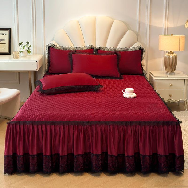 Кружевной стиль Подзор для кровати Стеганое покрывало для кровати размера Queen/King Size Однотонный защитный чехол для матраса Falda de Cama (Нет наволочки)