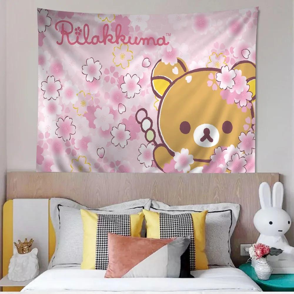 RRilak Bear Kuma Bear Аниме Гобелен Хиппи Цветок Ковер на Стену Декор для Комнаты в Общежитии Дешевый Хиппи Настенное Украшение