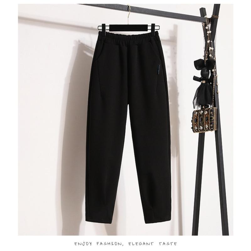 Большие размеры осенние узкие брюки-шаровары с высокой талией, прямые, с девятью точками, повседневные брюки-сигареты для женщин