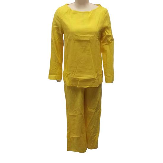 2Pcs/Set Women Casual Outfit O-neck Long Sleeve Tops Elastic Waist Wide Leg Long Pants Set Solid Color Loungewear