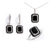 Mysterious Noble Natural Black Spinel Ring Earrings Necklace Jewelry Set 925 Sterling Silver Precious Gems Women's Fine Jewelry