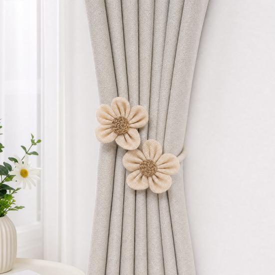 Handmade Crochet Flower Curtain Tieback, No Drilling Window Curtain Holders Ties Backs, Decorative Drape Curtain Holdbacks for Home Bedroom
