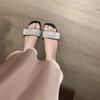 Лето 2025 новые французские шлепанцы с квадратным носком и стразами женские модные универсальные на плоской подошве крутые шлепанцы женская летняя обувь