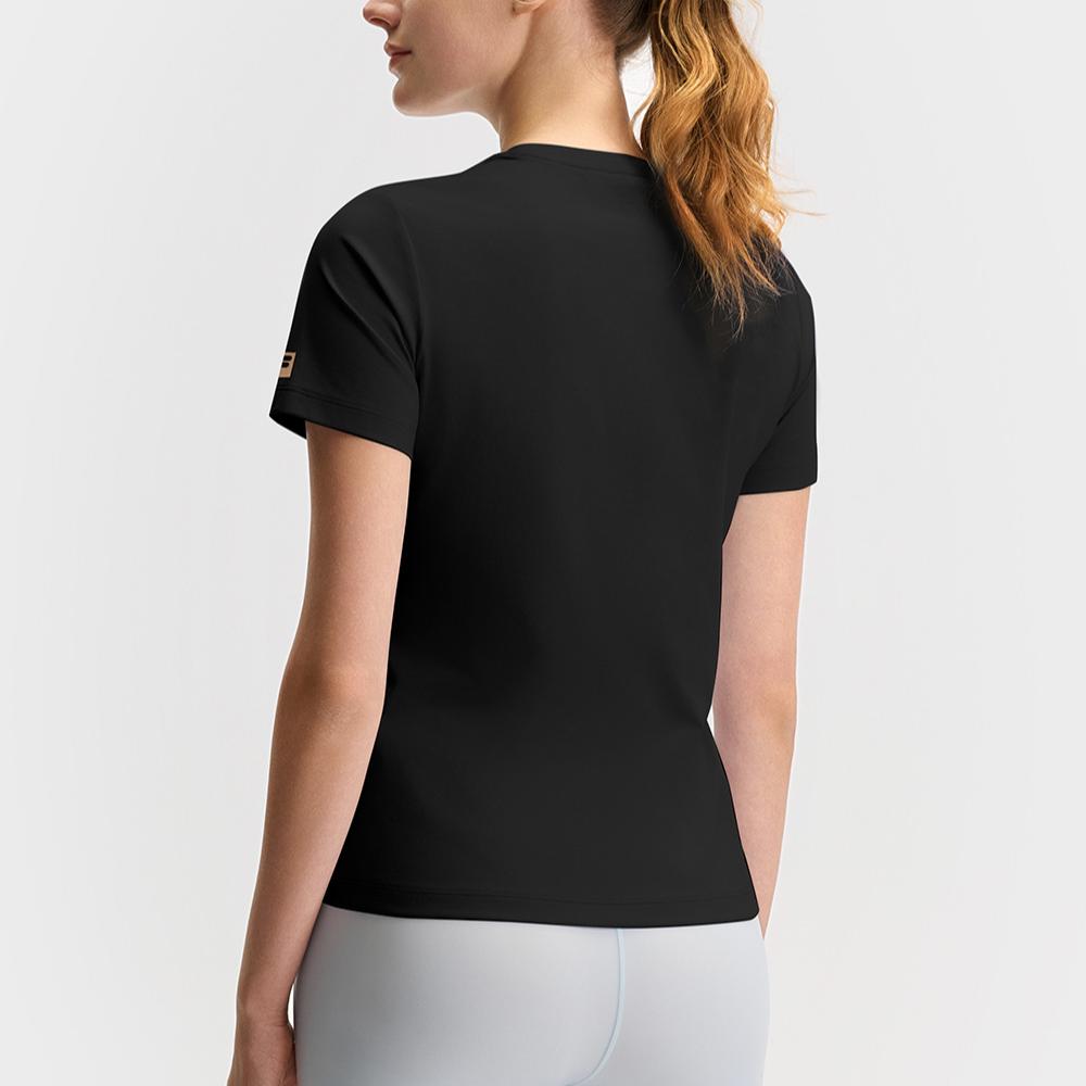 Fila Fitness Versatile Comfortable Casual Sports Simple Skin-Friendly Knitted Short Sleeve T-Shirt Women Tops Deep-Black A11W521105F-BK
