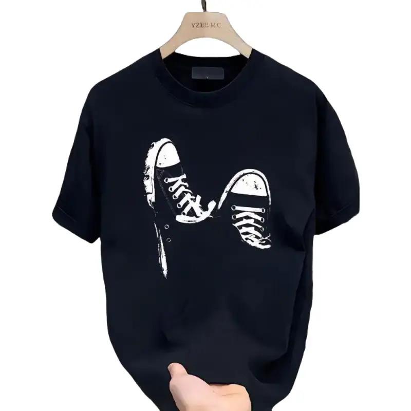 Unisex Minimalist Print Summer Crew Neck Tee, Soft Fabric Casual Streetwear Top