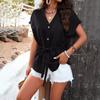 Women's Summer Solid Color Waist Top Button Blouse
