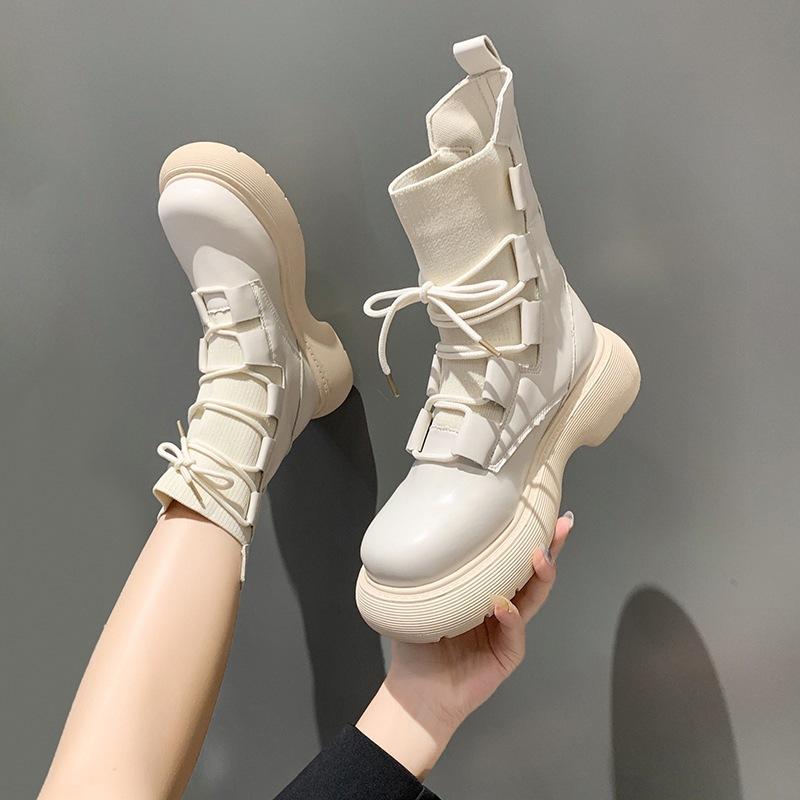 Французские британские ботинки Мартин 2025 новые осенние одинарные ботинки на толстой подошве эластичные ботинки-носки из мушиной ткани тонкие короткие ботинки