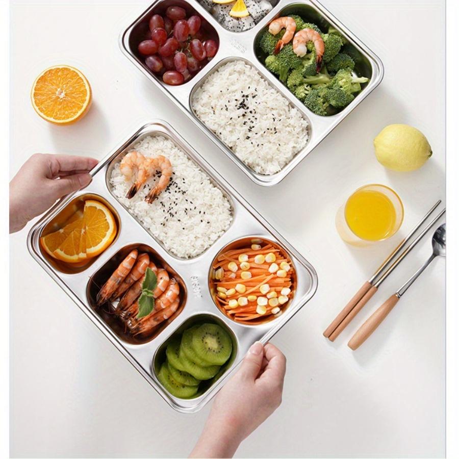 SUS304 Нержавеющая сталь углубленная и утолщенная обеденная тарелка, пятисекционная тарелка для фаст-фуда, разделенный ланч-бокс, столовая ресторан