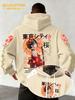 Men Hoodie Oversized Loose Fit Tokyo Anime Samurai Girl Sakura Japanese Retro Graphic Streetwear Hip‑hop Fleece Sweatshirt