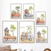 Car Giraffe Lion Elephant Monkey Jungle Animals Wall Art Canvas Painting Nordic Posters And Prints Pictures Baby Kids Room Decor