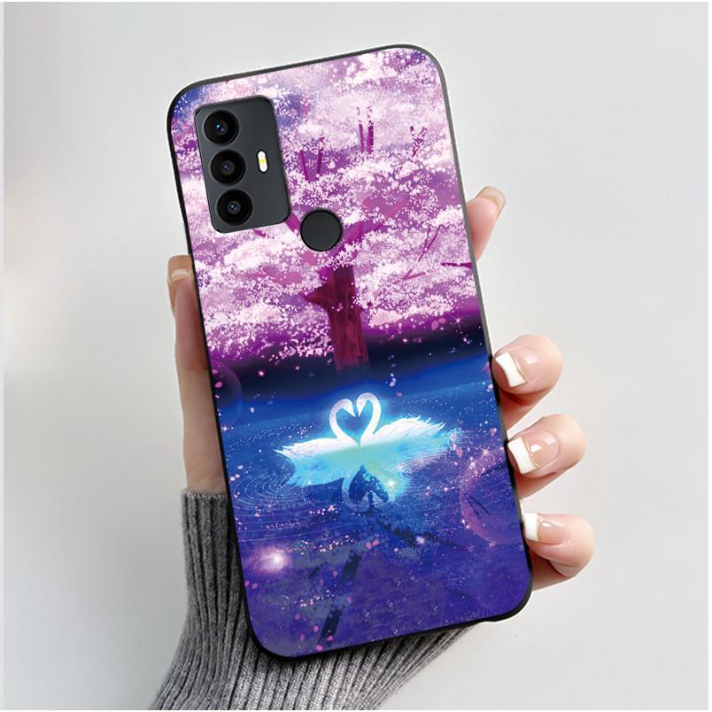 Cute Case For TCL 30 SE Protective Cover For TCL 30E Funda For TCL 306 305 Printing Shell Soft Silicone Cartoon Black Casing