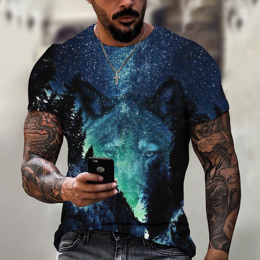 Новая футболка с изображением волка для мужчин, топы на бретелях с короткими рукавами и 3d принтом, футболки, мужская одежда, футболка большого размера