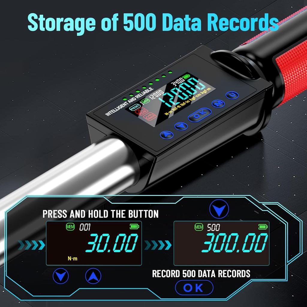 Цифровой динамометрический ключ Seesii 1/2" привод 340 Н·м 2% точность крутящего момента Электрический динамометрический ключ с 3 регулируемыми режимами для ухода за автомобилем