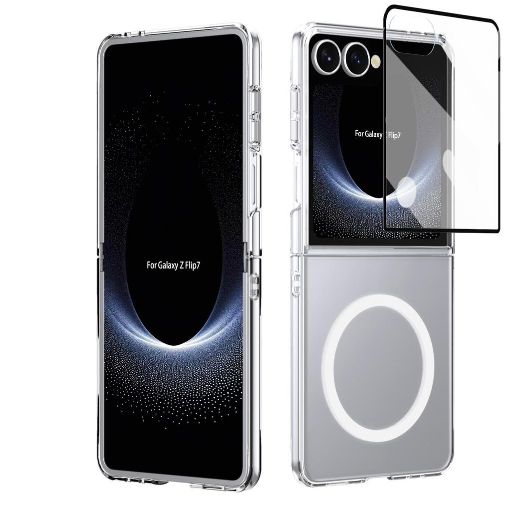 HD Прозрачный Магнитный Чехол Для Samsung Galaxy Z Flip 7 6 5 4 Кристально Чистая Крышка С Прозрачной Защитной Пленкой из Закаленного Стекла