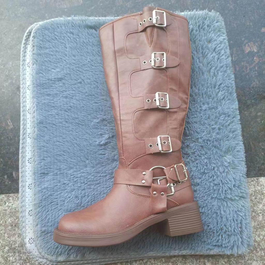 Модные женские ботинки до середины голени, ковбойские, вестерн, массивные, на низком каблуке, кожаные, дизайнерские, новые, европейский стиль, новые, рок, готика, панк, элегантные мокасины