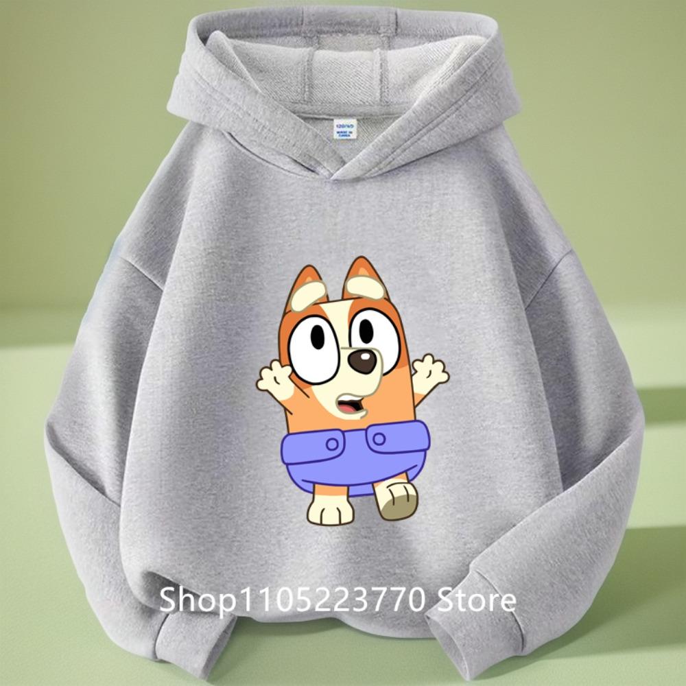Детская толстовка с капюшоном Bluey Осень Зима Теплая Мягкая Пуловер Удобная Одежда для Игр для Мальчиков Девочек