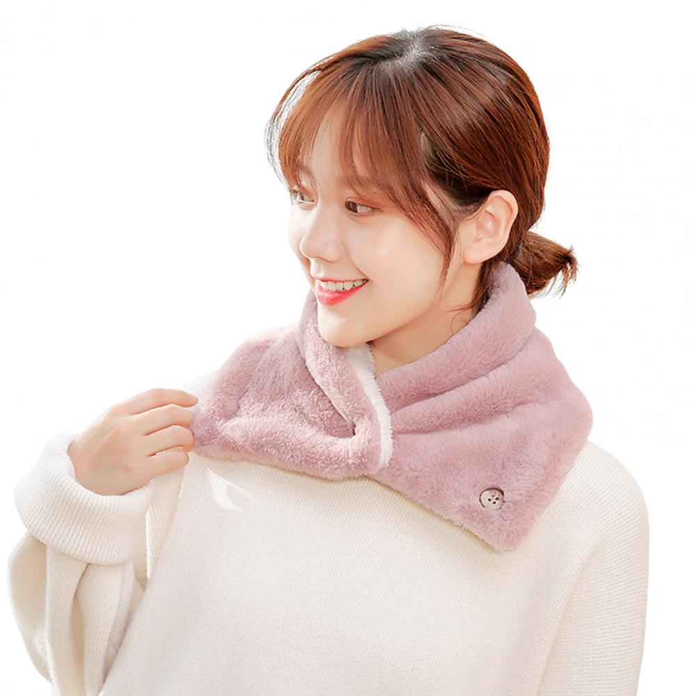 Versatile Plush Scarf Luxurious Double-layer Plush Scarf with Natural Wood Buckles Imitation Rabbit Fur Lining Solid Color