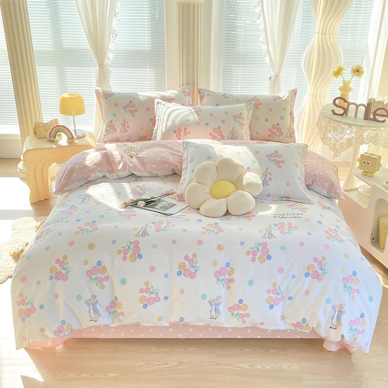 Маленький свежий чистый хлопок четырехсекционный простыня трехсекционный пододеяльник постельное белье